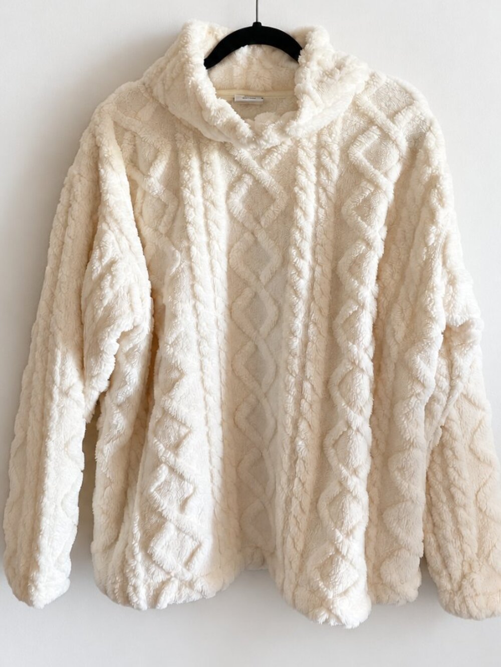 Eddie Bauer Cable Fleece Pullover XL Ivory Cowl Neck Plush Sweater NWOT